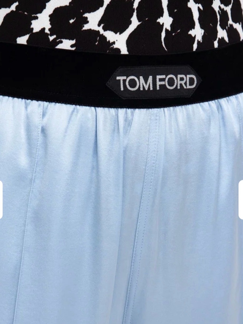 Tom Ford Light Blue Satin Skirt with Black Logo Waistband